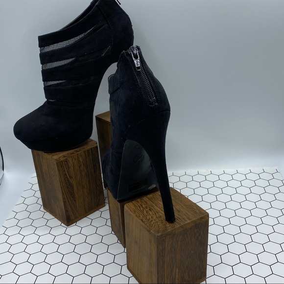 Jessica Simpson black suede-mesh booties/heels - Picture 2 of 5
